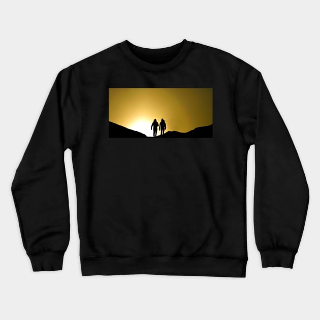 Silhouette of walker's on the peak of mam tor derbyshiire Crewneck Sweatshirt by Simon-dell